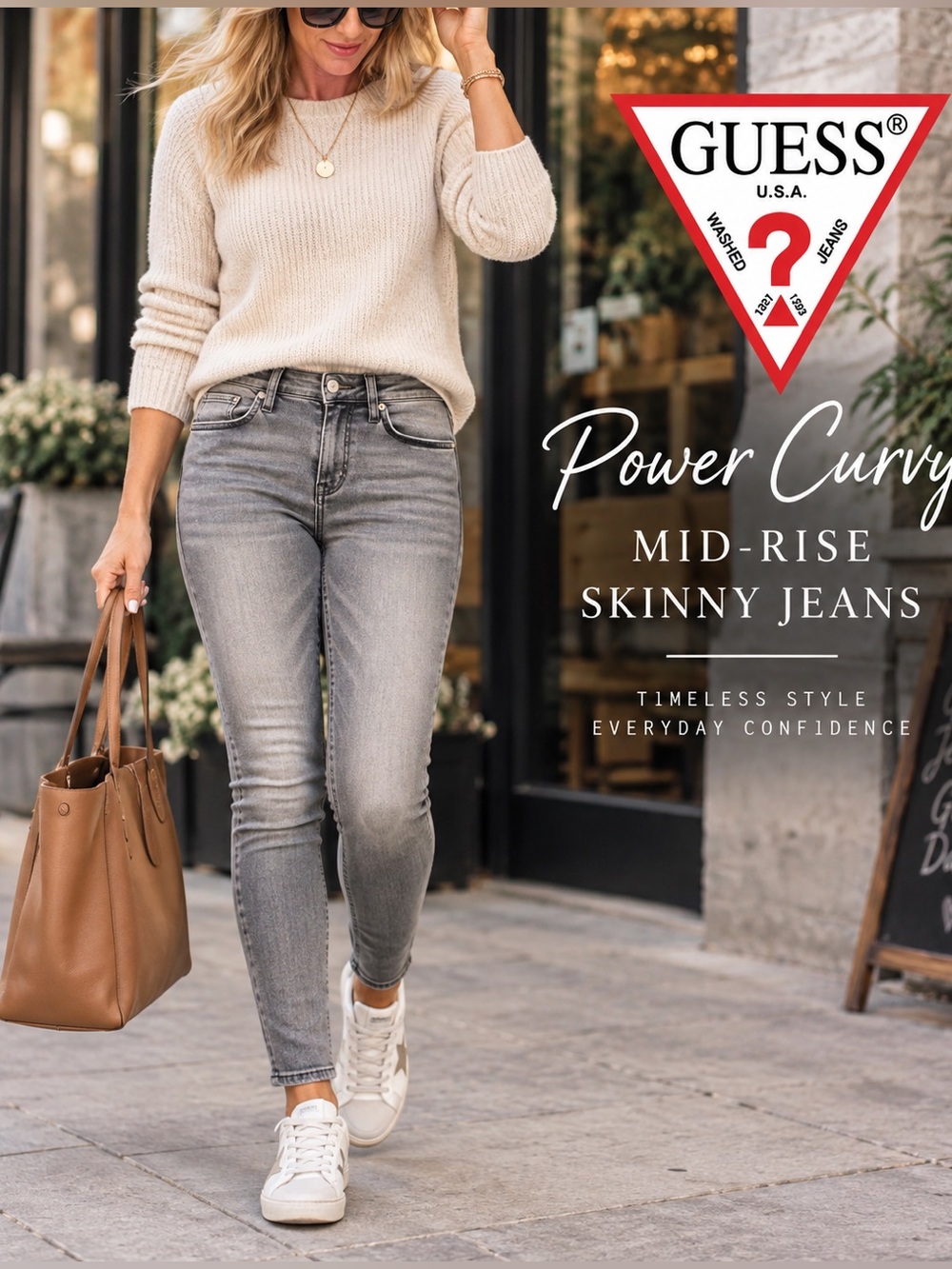 GUESS Power Curvy Mid Rise Skinny Jeans Women’s 25 Gray Faded Wash